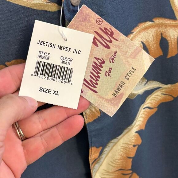 NWT—XL Vintage Thums Up for Him Hawaiian Shirt Short Sleeve Button Down Blue Sum - Picture 4 of 6